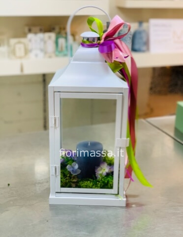 Lanterna in legno colore bianco cm 35