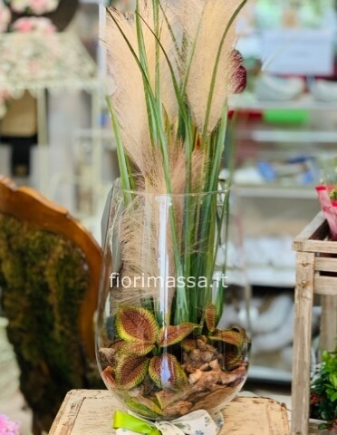 Composizione su elegante vaso in vetro » Vendita online, invio e consegna a  domicilio di fiori e piante a Massa.